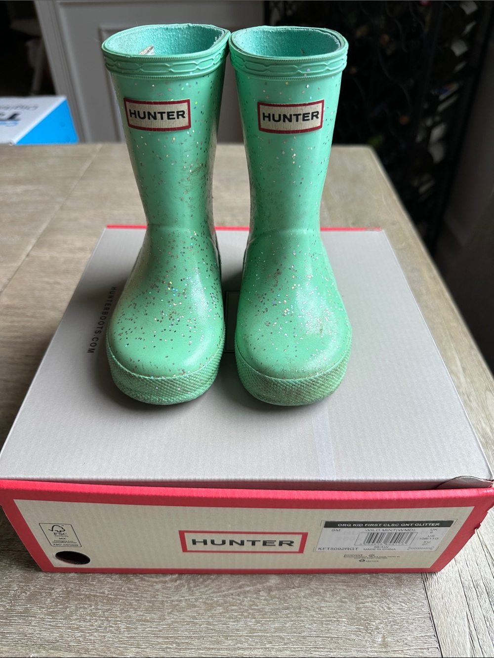Hunter Kids Mint Glitter Rain Boots